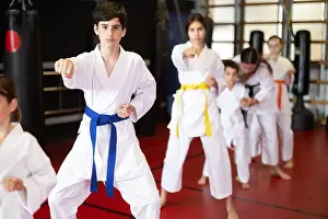 Practice Prints: Group of children and teenagers practice karate