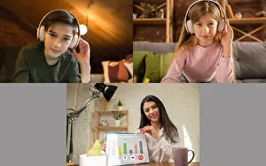 Tutor Prints: Group of kids, class studying by group video call