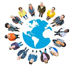 Descent Prints: Group of Multiethnic People Looking Up
