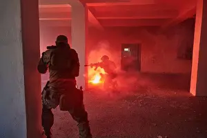 Urgency Prints: A group of professional soldiers bravely executes a dangerous rescue mission