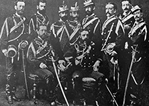 Uniforms Prints: Group of Spanish army officers in dress uniforms circa 1890