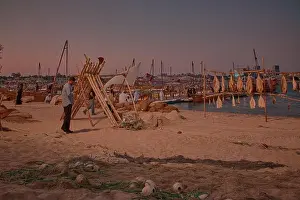 Fishermen Prints: Group of Traditional Arabic fishermen in Katara cultural village in Doha