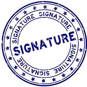 Watermark Prints: Grunge blue signature word round rubber seal stamp on white background