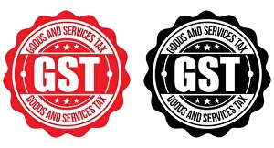 Approval Prints: GST Logo Badge Design – Goods and Services Tax Icon Label in Red and Black Vector Style