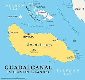 Solomon Prints: Guadalcanal, principal and largest island of Solomon Islands