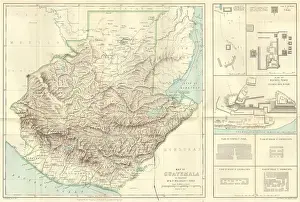 Illustrate Prints: GUATEMALA MAP: & plan ruins Quirigua;Tikal; Usumacinta RGS map, 1883