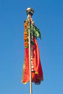 Auspicious Prints: Gudhi Padwa festival ; Gudi celebrating Gudi Padva festival ; Thane ; Bombay ; Mumbai ; Maharashtra ; India ; Asia