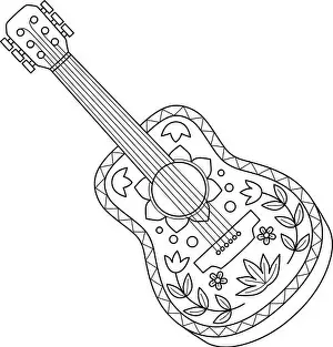 Fiesta Prints: Guitar Isolated Coloring Page for Kids