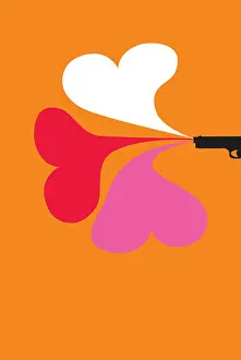 Contrasts Prints: Gun firing three hearts of love
