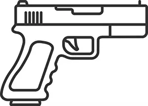 Trigger Prints: Gun, pistol linear icon. Thin line illustration