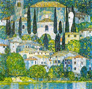 Gustav Klimt, Church in Cassone, landscape painting, 1913