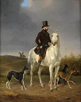 Hounds Prints: Gustav Quentell's Ausritt zur Jagd mit Windhunden depicts a hunting scene with hounds