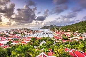 Images Dated 29th December 2016: Gustavia, St. Barths town skyline in the Carribean at dusk