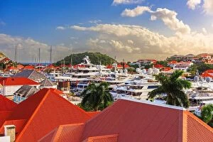 Images Dated 29th December 2016: Gustavia, St. Bart's town skyline at the harbor