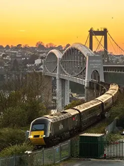 Crossing Prints: GWR Class 43 headed HST crossing over the Royal Albert Bridge from Saltash to Plymouth over the River Tamar at sunset