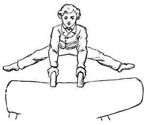 Wood Engraving Prints: Gymnastics, exercises: horse jumping, straddle, 1890