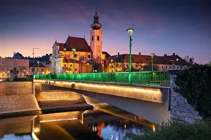 Gyor, Hungary. Cityscape image of Gyor downtown at beautiful sunrise