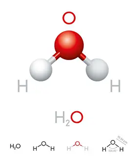 Nomenclature Prints: H2O. Water molecule model, chemical formula