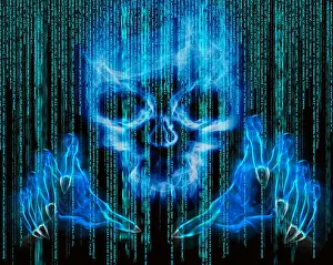 Hacker Prints: hacker attack concept blue illustration