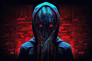 Credit Card Prints: Hacker man in a dark hood