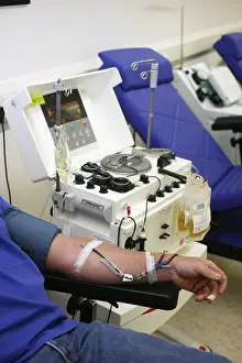 Ward Prints: Haemonetics MCS machine collects whole blood healthy donor then separates it into component parts through centrifugal
