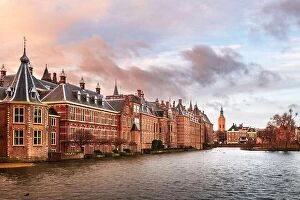 Images Dated 1st March 2020: The Hague, Netherlands at the Binnenhof and moat at dusk