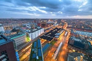 Images Dated 29th February 2020: The Hague, Netherlands cityscape overlooking Den Haag HS railway station at twilight
