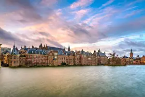 South Holland Prints: The Hague, Netherlands morning skyline at the Binnenhof complex