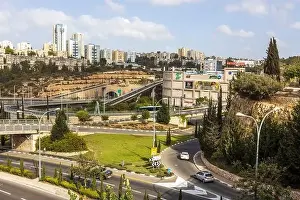 HAIFA, ISRAEL - September 29, 2022: Highway interchange with traffic on multiple levels, Aerial image