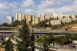Haifa Israel Prints: HAIFA, ISRAEL - September 29, 2022: Highway interchange with traffic on multiple levels