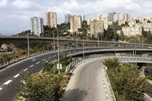 Haifa Israel Prints: HAIFA, ISRAEL - September 29, 2022: Highway interchange with traffic on multiple levels