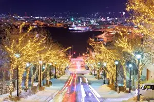 Hakodate, Hokkaido, Japan on Hachiman-zaka slope with holiday lighting at night