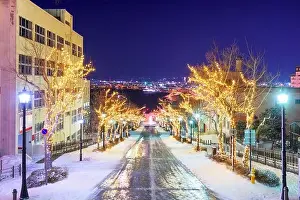 Hakodate, Hokkaido, Japan on Hachiman-zaka slope with holiday lighting at night
