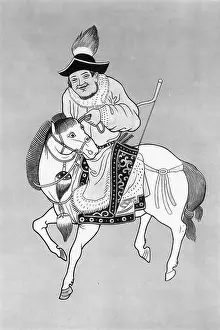 Horseman Prints: Halftone of a Mongol warrior, central Asia