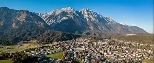 Karwendel Prints: Hall Innsbruck Inn valley. Karwendel Mountains Alps. Aerial Panorama
