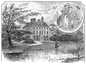 Xylograph Prints: Forty Hall Manor house and the Old Gateway Enfield, London circa 1880