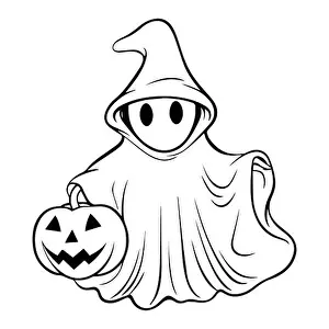 Colorless Prints: Halloween ghost line art for coloring book page