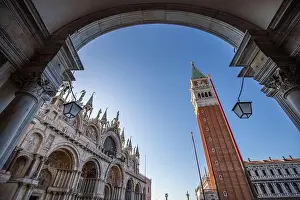Hallway sunny panorama view at Piazza San Marco in Venice, Italy. Amazing artistic travel landscape, Historical architecture of Venice