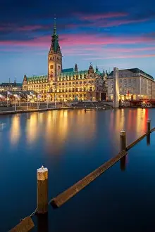 Hamburg, Germany. Cityscape image of Hamburg downtown with City Hall during sunset