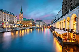 Hamburg, Germany. Cityscape image of Hamburg downtown with City Hall during sunset