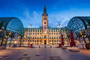 Hamburg, Germany. Cityscape image of Hamburg downtown with City Hall during twilight blue hour