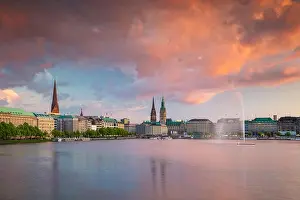 Location View Prints: Hamburg, Germany. Cityscape image of Hamburg skyline during beautiful sunset