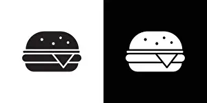 Hamburger Prints: Hamburger icon Black line art vector in black and white outline set collection sign