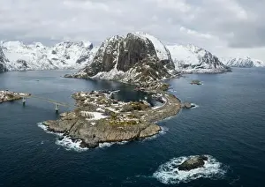 Lofoten Islands Prints: Hamnoy Fishing Village and Festhelltinden Mountain in Winter