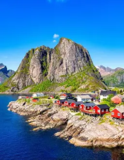 Sakrisoy Prints: Hamnoy Reine, Lofoten Islands, Norway, Picturesque Fishing Village and Majestic Mountains