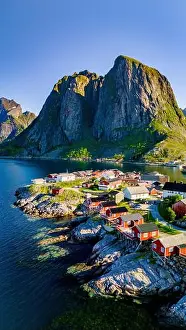 House Cottage Prints: Hamnoy Reine, Lofoten Islands, Norway, Picturesque Fishing Village and Majestic Mountains