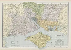 1906 Prints: HAMPSHIRE SOUTH Isle of Wight. Parliamentary boroughs.Railways.BACON 1906 map
