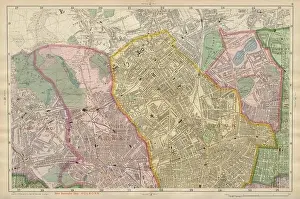 Camden Prints: HAMPSTEAD ISLINGTON Camden Highgate Finsbury Park Primrose Hill BACON 1900 map