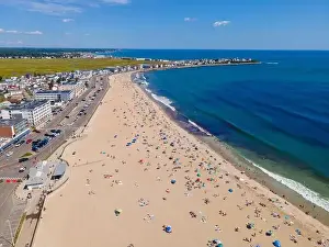 Blvd Prints: Hampton Beach aerial view including historic waterfront buildings on Ocean Boulevard and Hampton Beach State Park