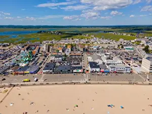 Blvd Prints: Hampton Beach aerial view including historic waterfront buildings on Ocean Boulevard and Hampton Beach State Park